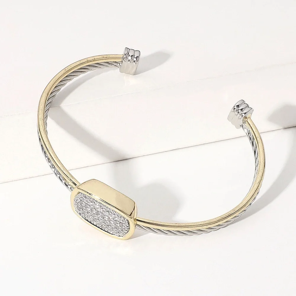 Two Tone Oval Embellished Pave Cable Cuff - Picture 5 of 5